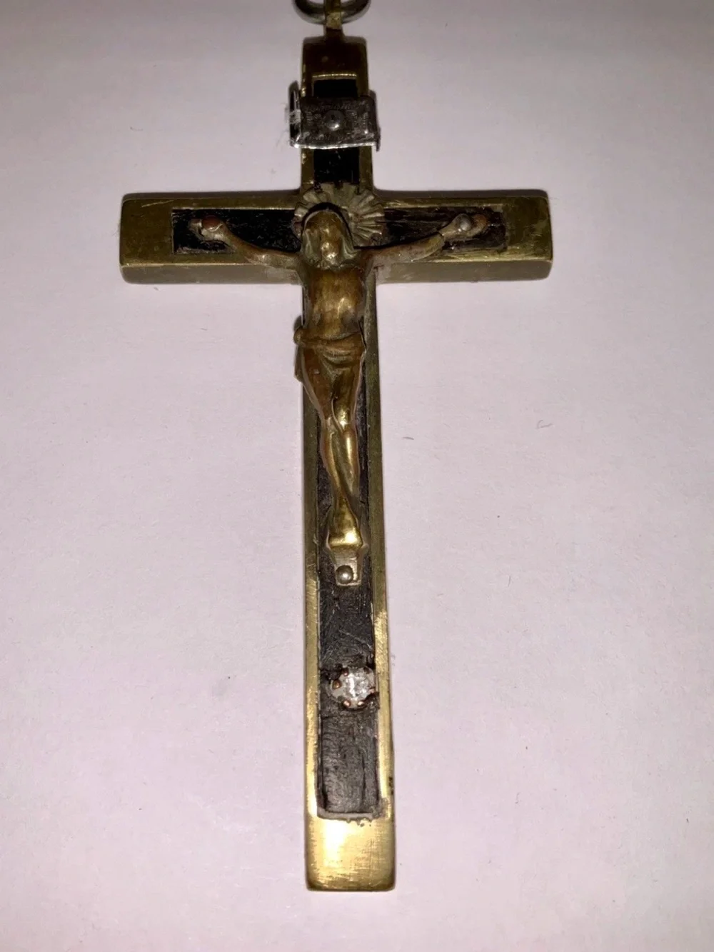 Antique Victorian Pectoral Crucifix Cross Ebony Inlay Memento Mori 3.75”